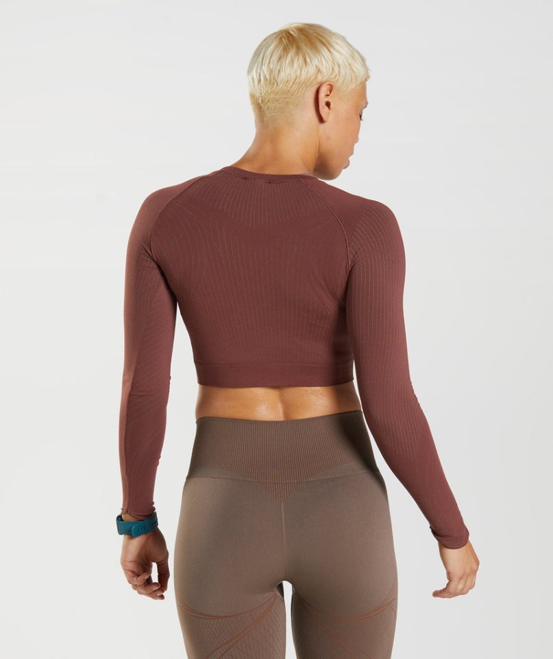 Women's Gymshark Apex Seamless Cropped Tops Dark Brown | CA AND085